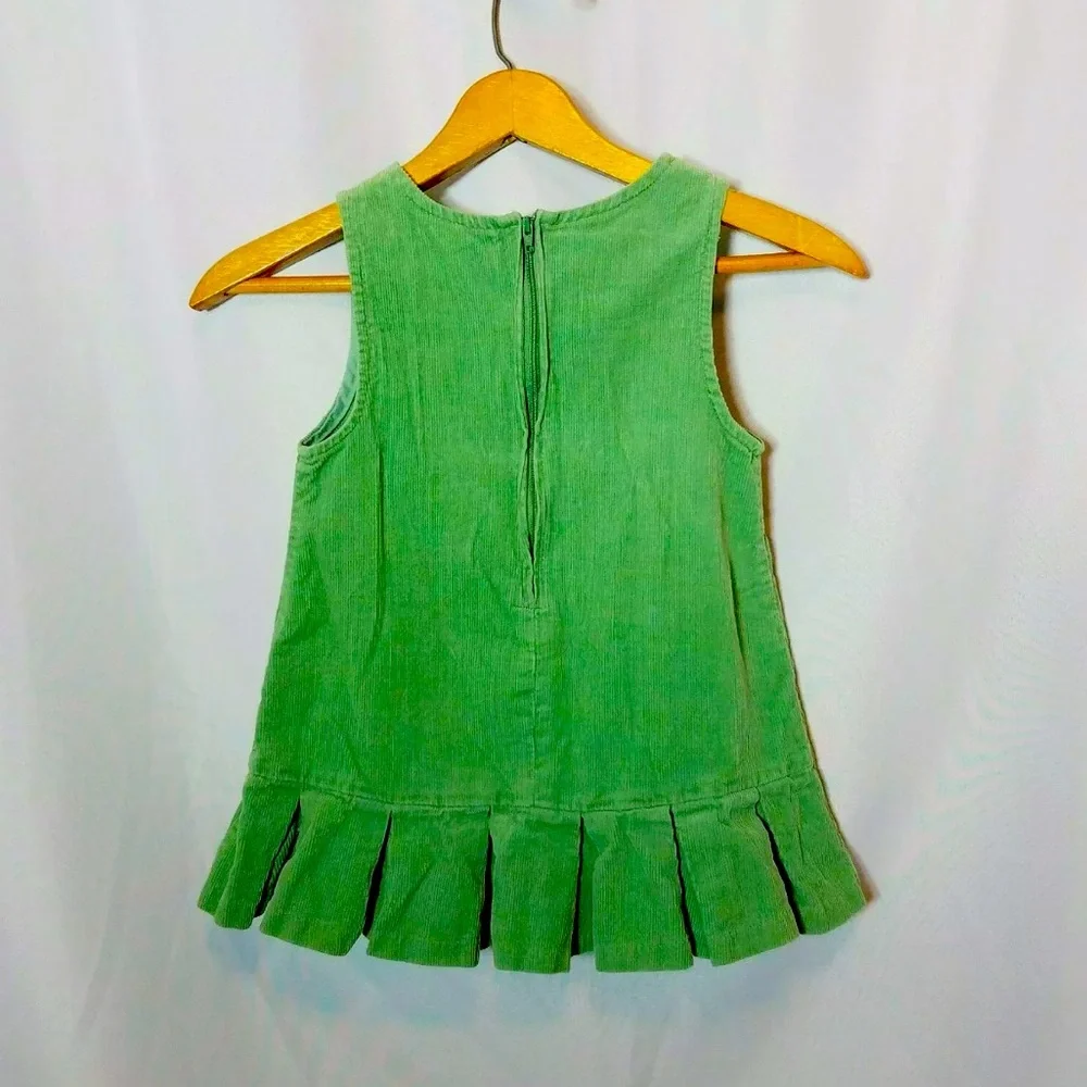 Vintage Bonnie Girls Green Corduroy Sleeveless Dress